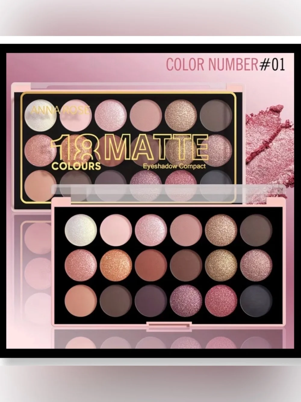 🆕 18-Color Matte & Shimmer Eyeshadow Palette - Pink, Rose Gold, Brown
